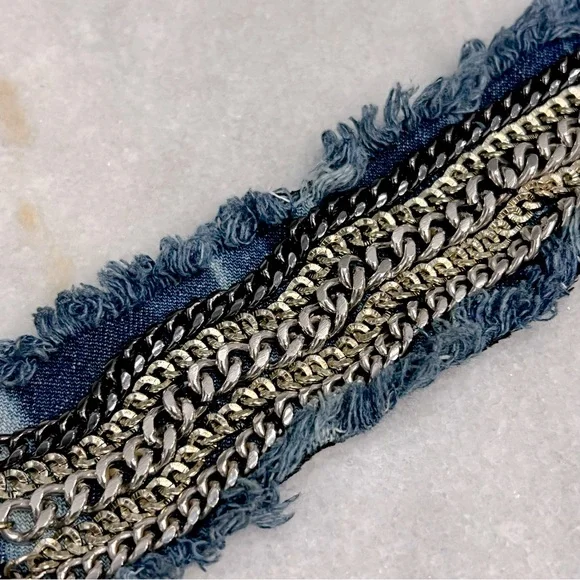 Multi Link Multi Finish Frayed Denim Bracelet - Picture 5 of 10